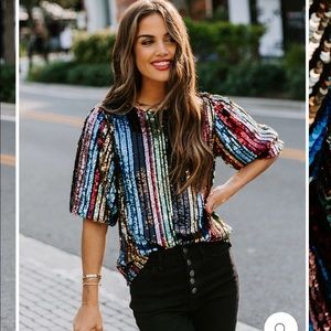 WE ARE YOUNG STRIPED SEQUIN TOP